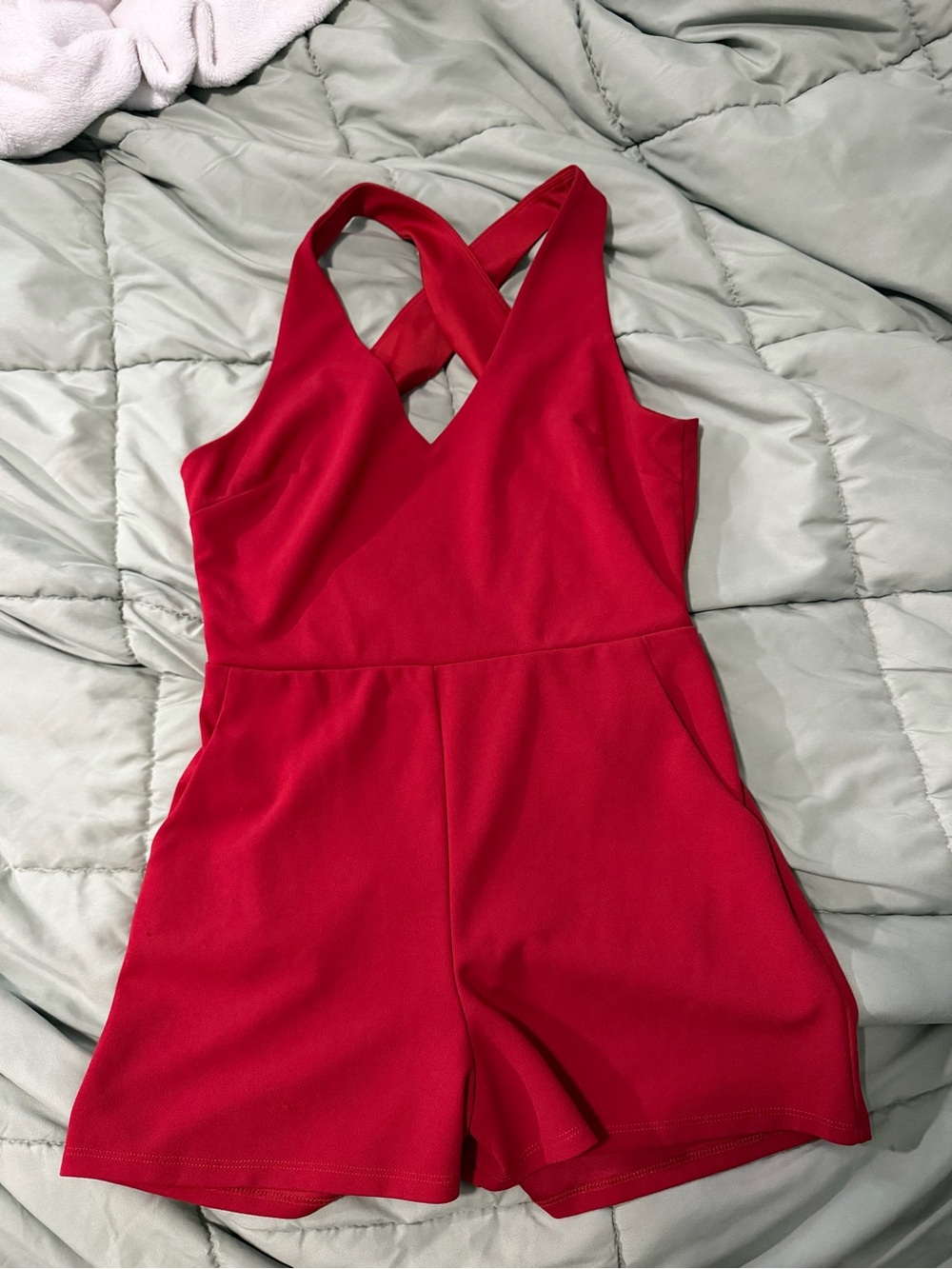 Women's Red Cross-Back Romper Playsuit